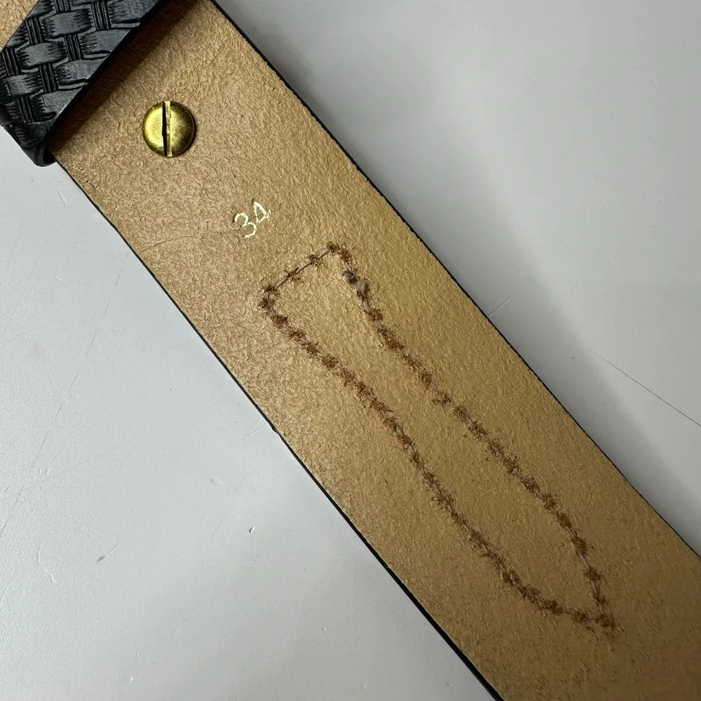 Canterbury Black Basketweave Embossed Belt Gold Tone Buckle Western Sz 34 NEW